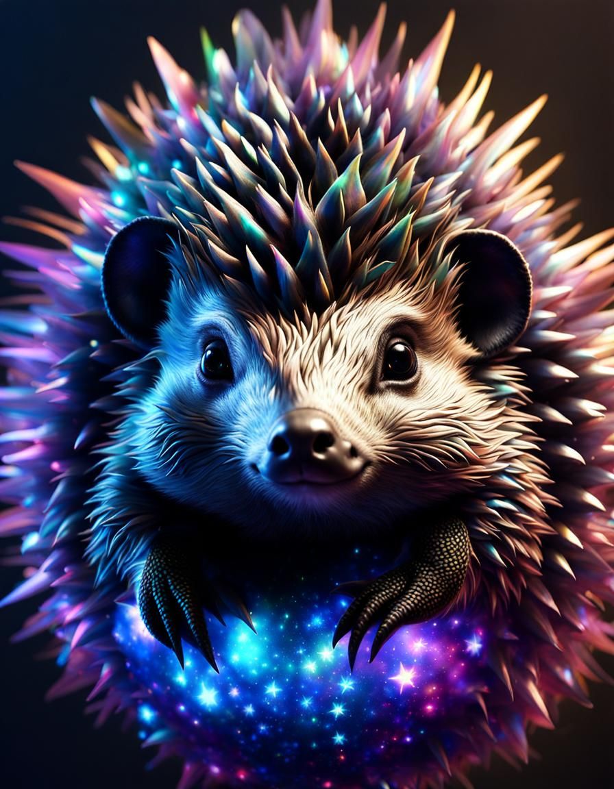 Adorable Holographic Hedgehog Dragon Cub Portrait