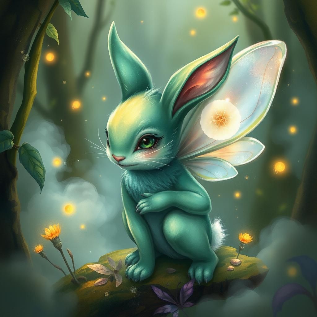 Enchanting Emerald Bunny-Fairy in Mystical Forest