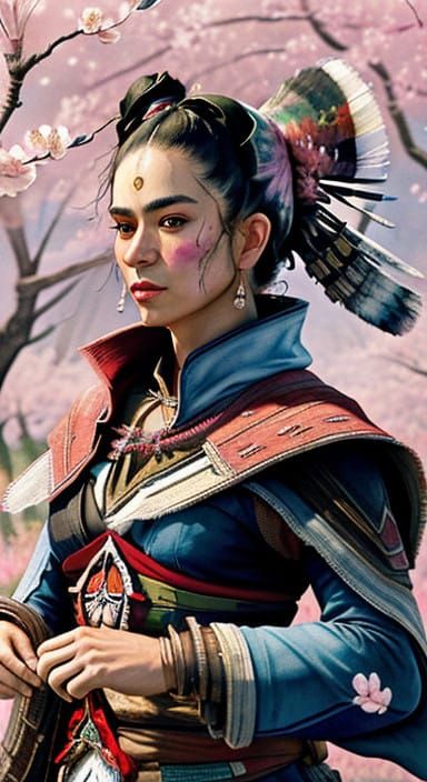 Ethereal Samurai Portrait in Vibrant Watercolors