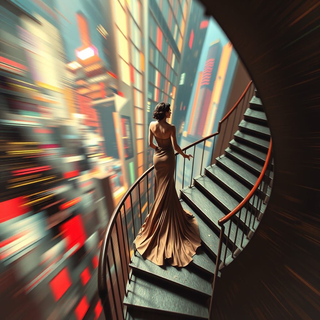 Surreal Staircase Scene in Futuristic Style