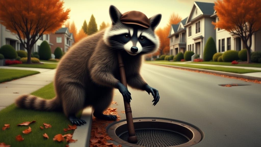 Streetwise Raccoon in Tattered Cap