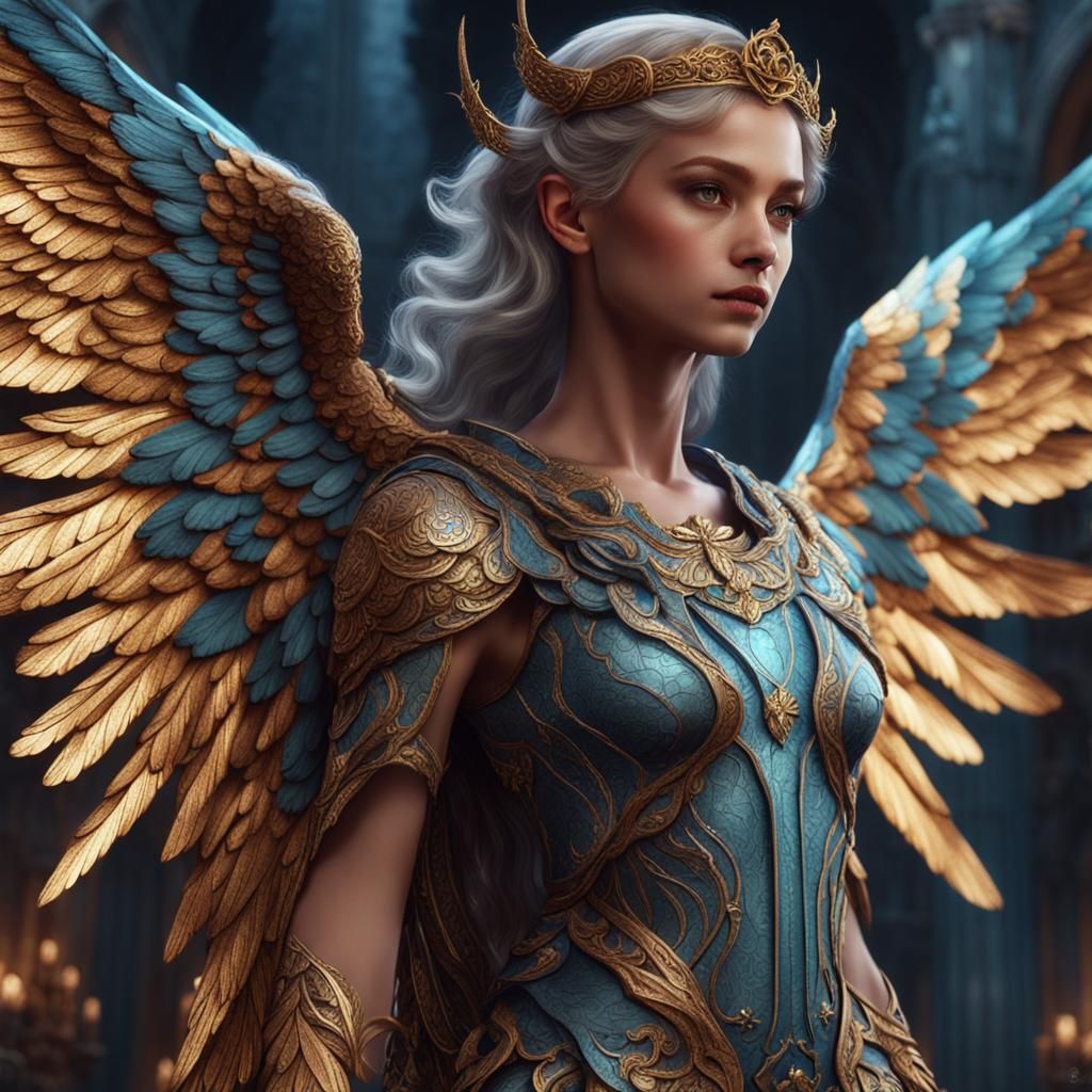 Angel Portrait with Intricate Wings, Detailed Matte Painting