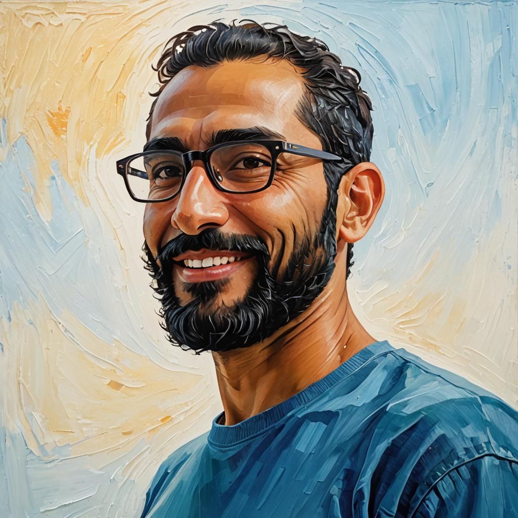 Friendly Man with Beard in Expressionist Impasto Style