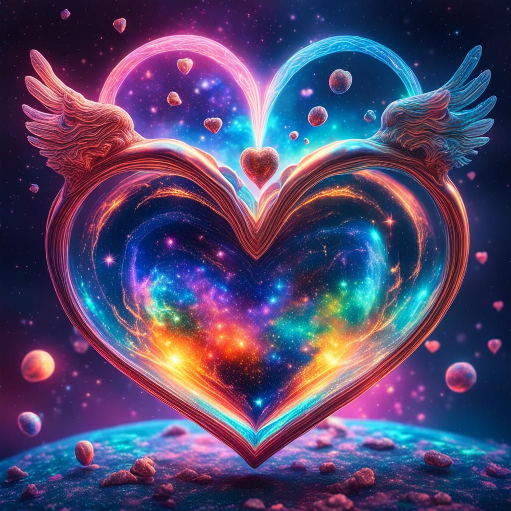 Holographic Love Heart Astral Illustration