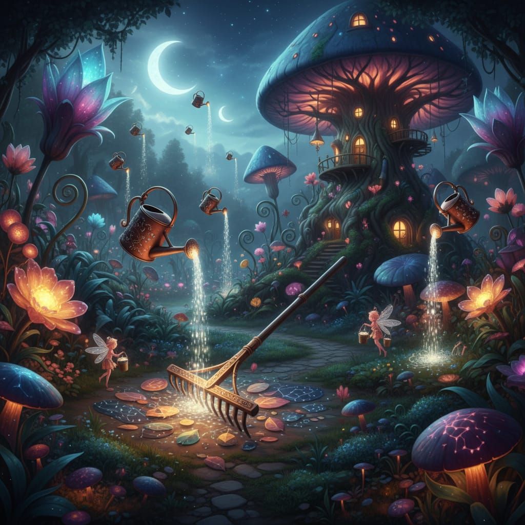 Magical Twilight Garden Chores in CGI Style
