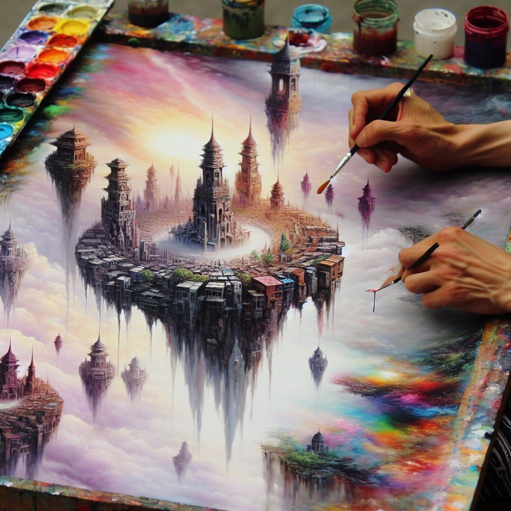 Ethereal City Suspended in Air as Impasto Painting