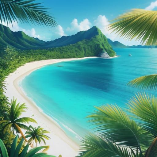 Tropical Beach with Bangka Boats: Digital Painting