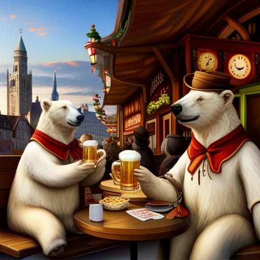 Polar Bears Celebrate Oktoberfest: A Digital Painting