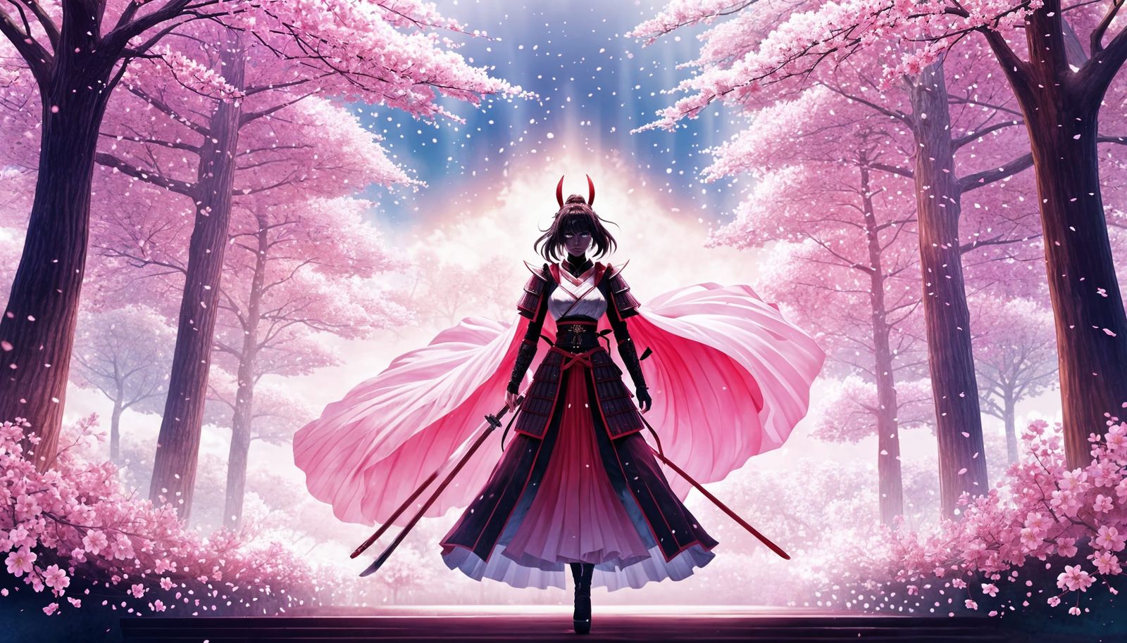 Cherry Blossom Samurai Woman in Anime Style