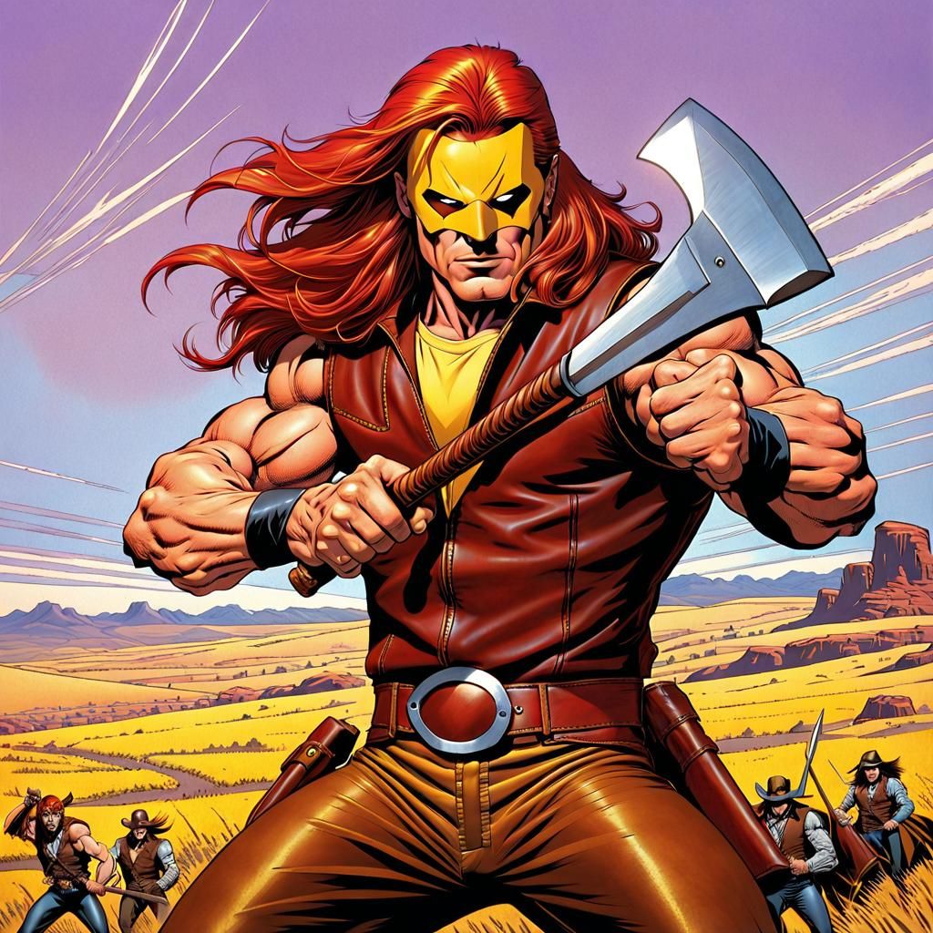 Muscular Hero with Tomahawk, in Comic Book Style