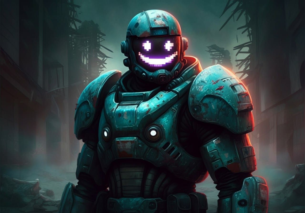 Dystopian Figure in Cracked Exo-Suit, Sci-Fi Horror