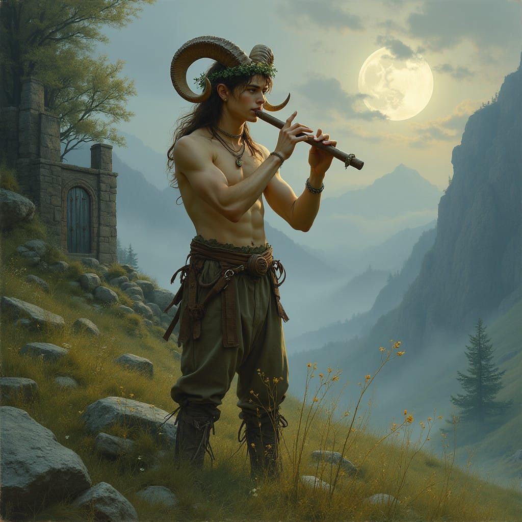 Mystical Mountain Satyr in Frazetta-Inspired Fantasy