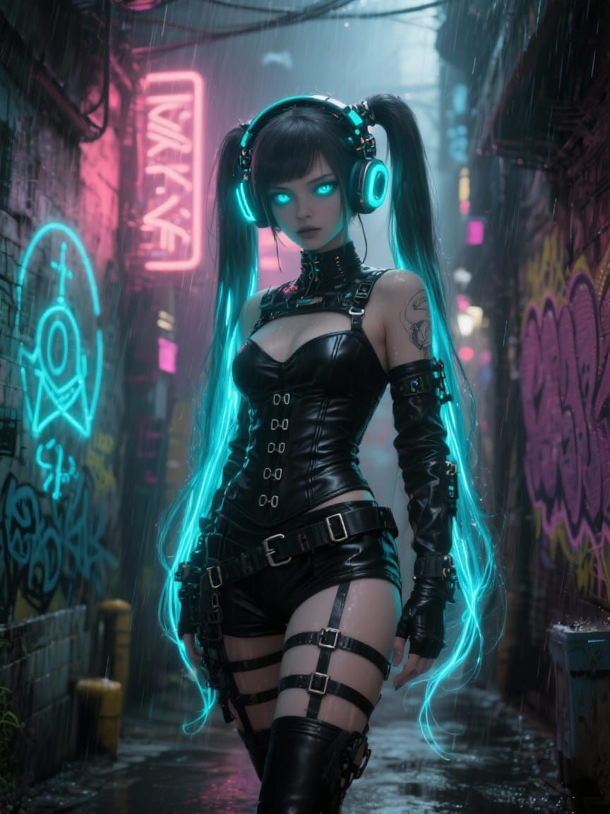 Futuristic Femme Fatale in Neon Alley