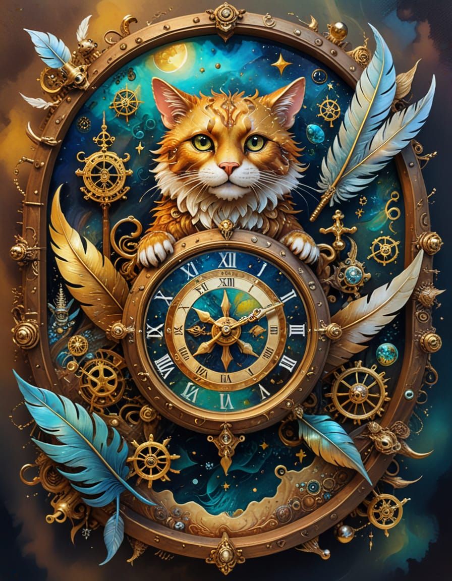 Pirate Animal Astronomical Clock in Surrealist Painting