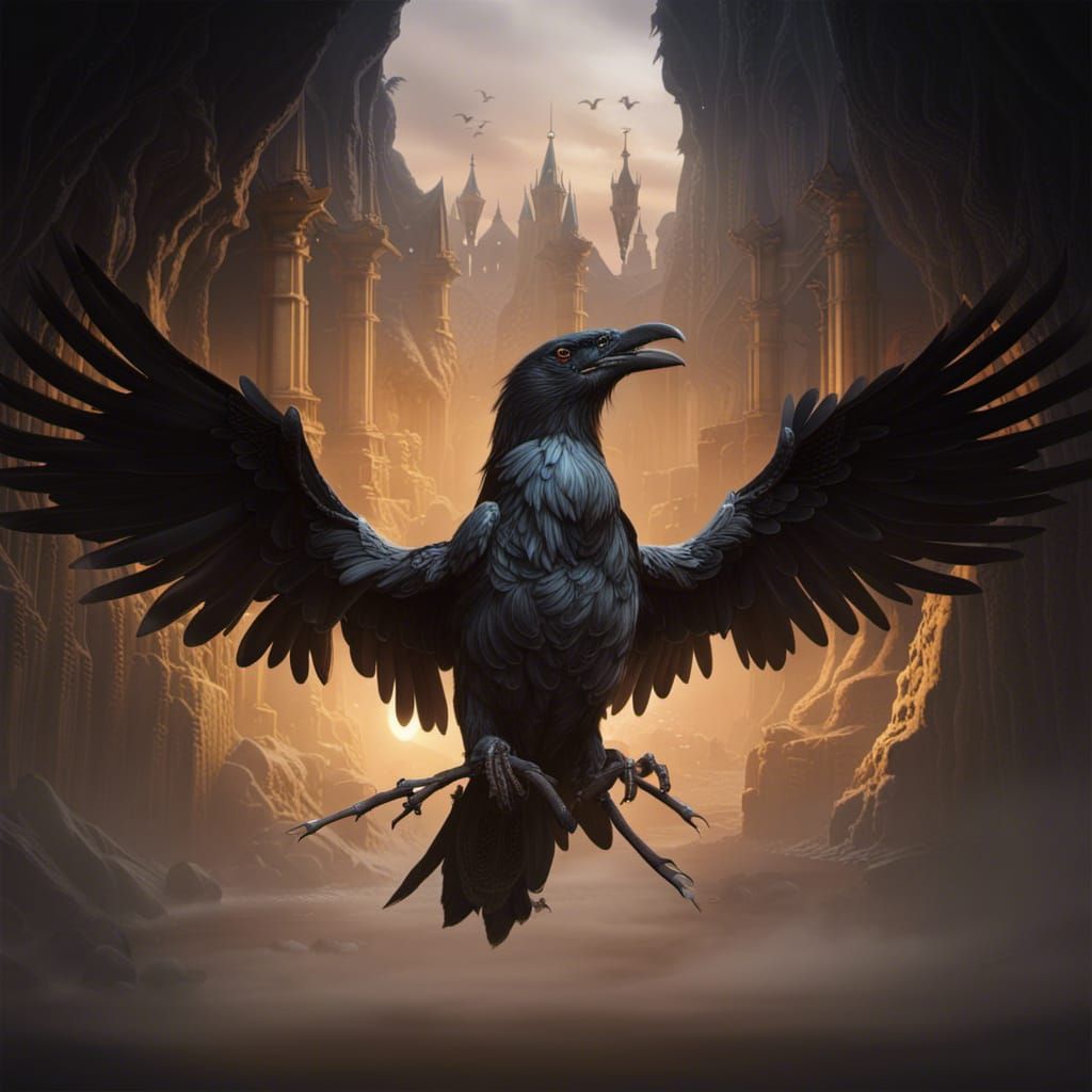 Fantastical Black Raven Matte Painting in Deep Color
