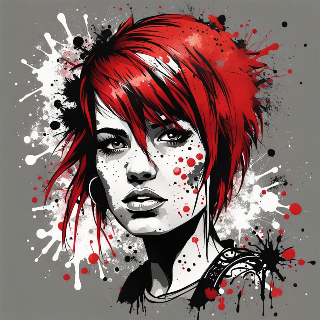 Punk Rock Redhead in Ink Splatter Style