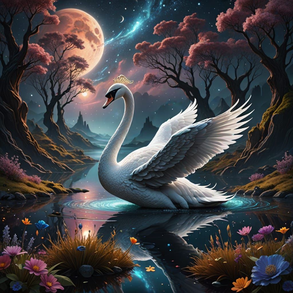 Celestial Swan Dances Among Nebula's Radiant Constellations