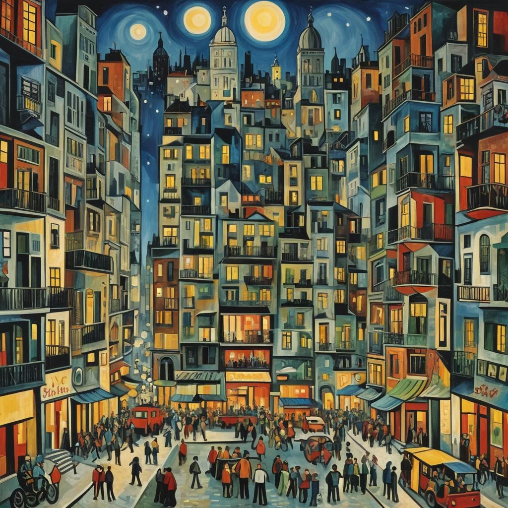 Hyperdetailed Cityscape in Cubist Style