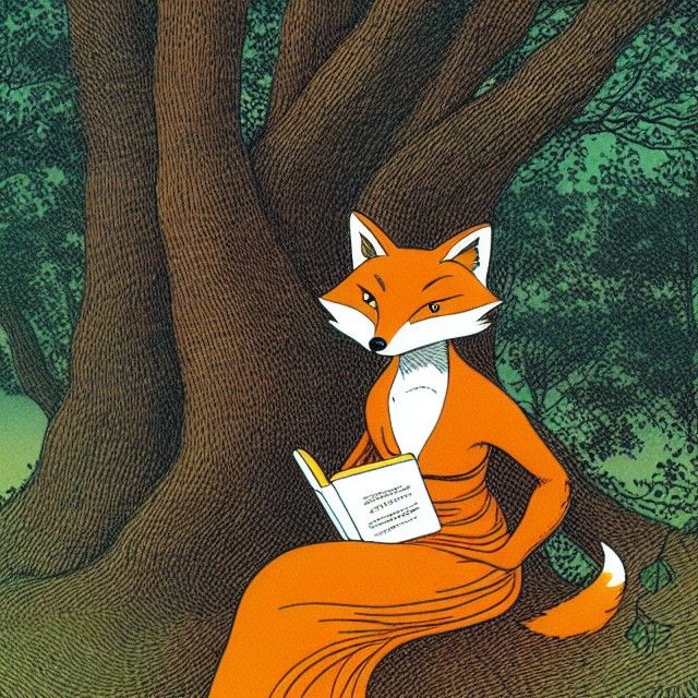 Anthropomorphic Fox Reading Book, Moebius Style