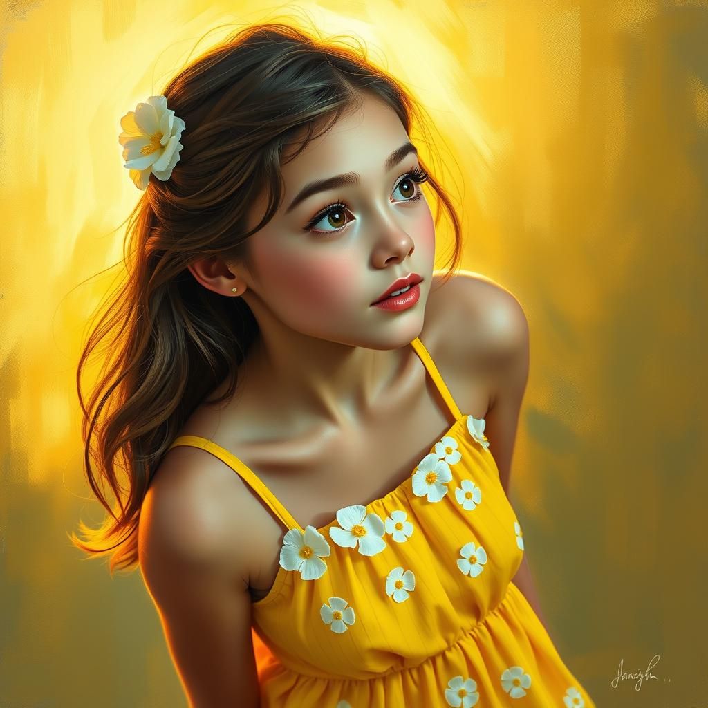 Eager Woman in Yellow Dress, Digital Art