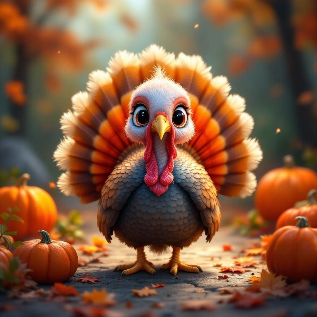 Adorable Cartoon Turkey in Fantastical Colors