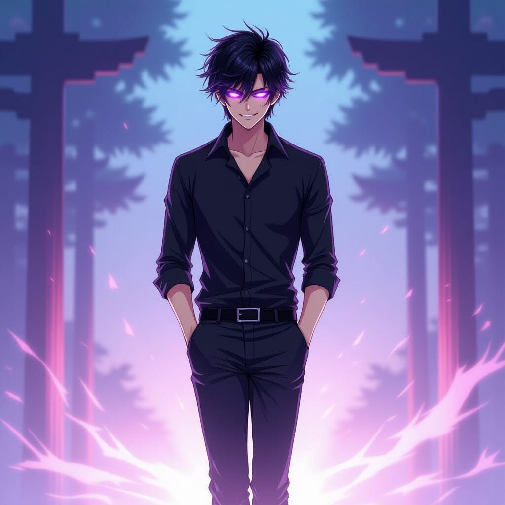 Anime Destroyer with Purple Eyes and Dark Aura