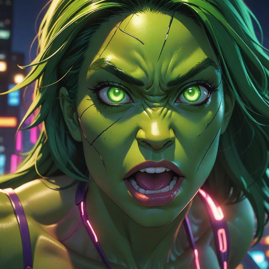She-Hulk in Dynamic Manga Style Fight Scene