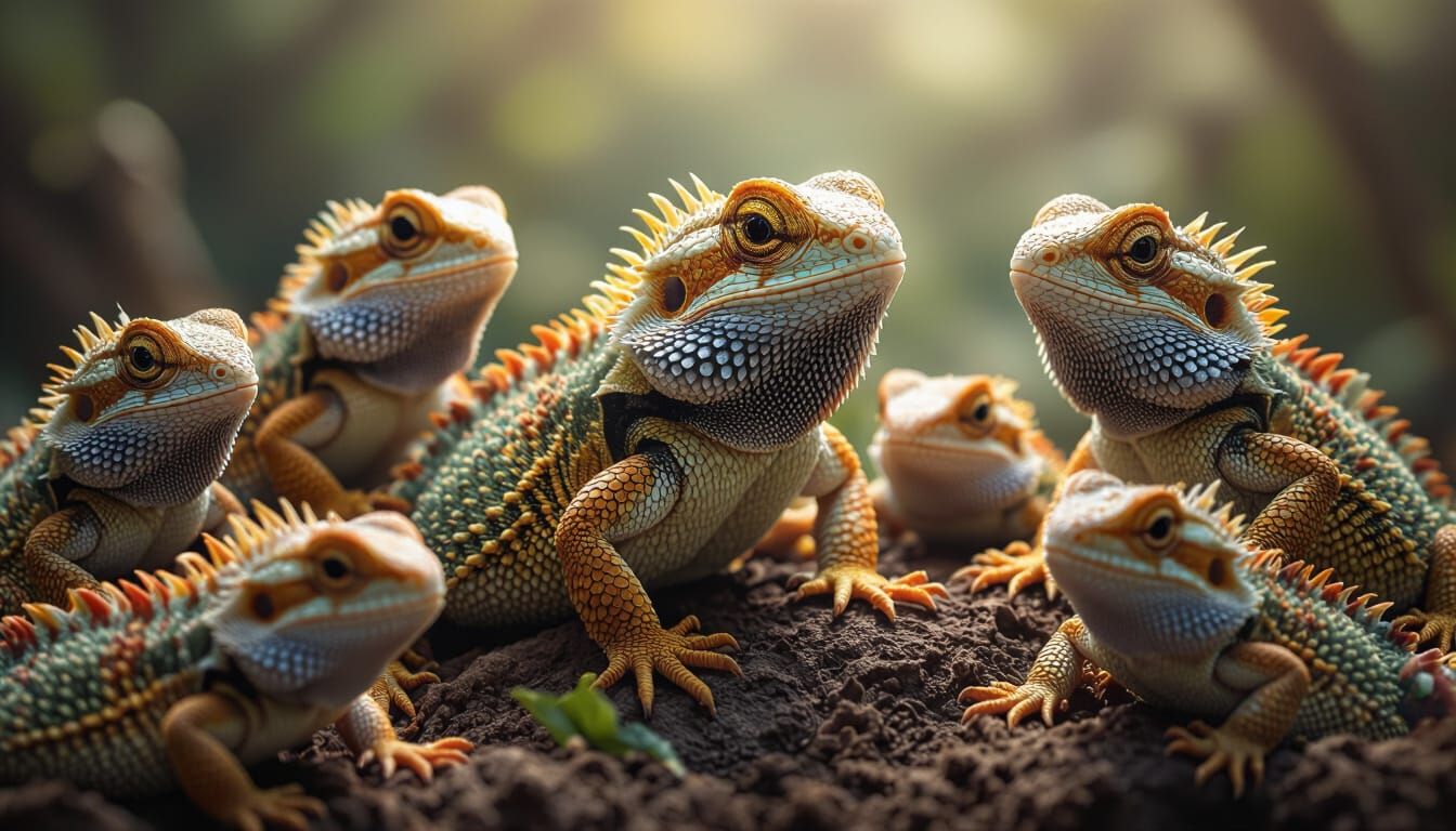Hyperrealistic Bearded Dragons in Moody Lighting