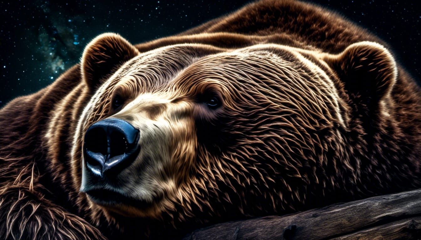 Sleepy Bear Portrait Under Shining Stars