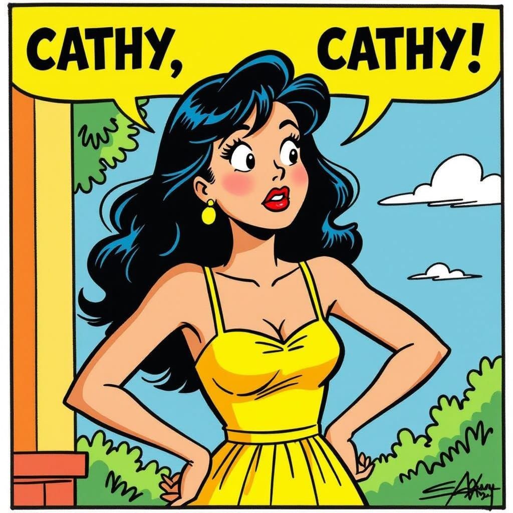 Cathy in Yellow Sundress: Comic Strip Art