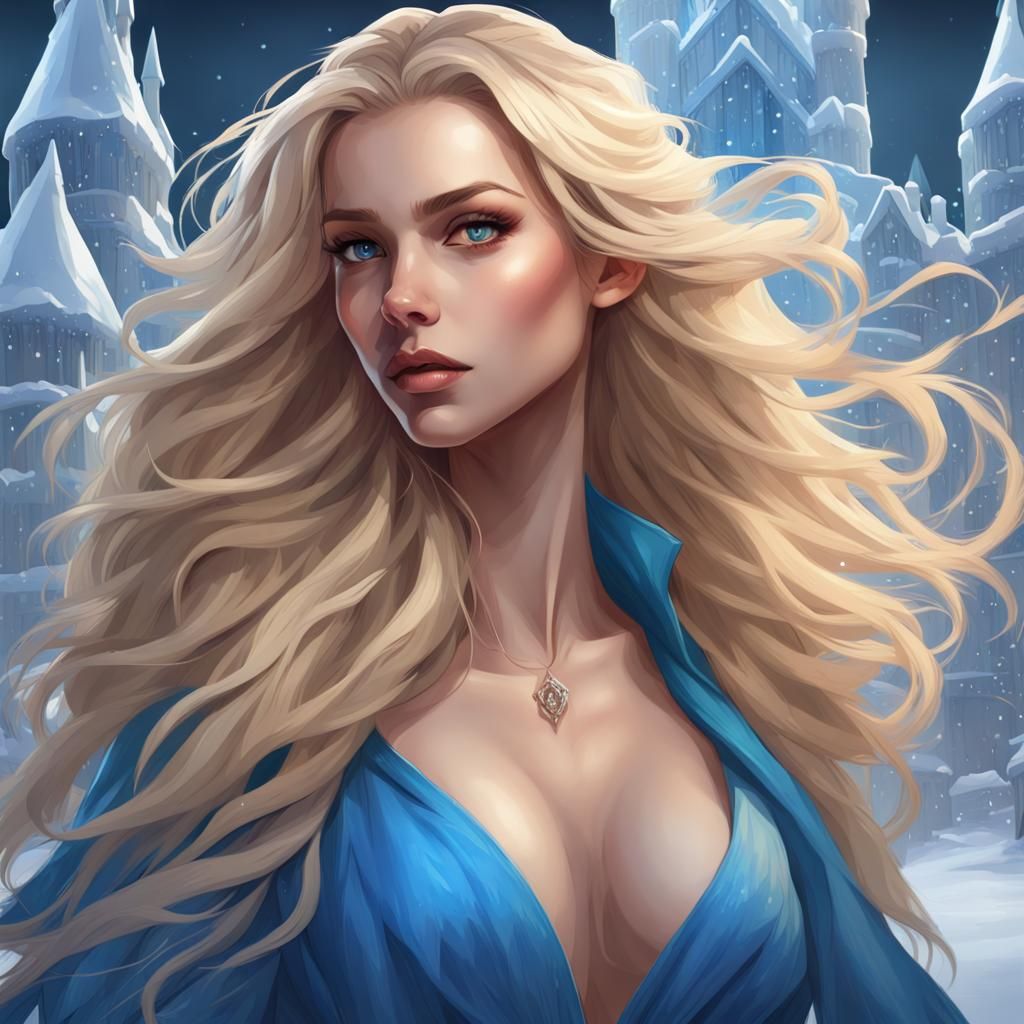 Blonde Woman in Ice Castle: Digital Art Portrait