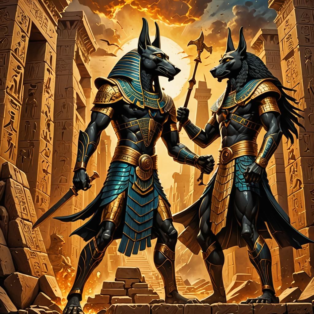 Anubis and Horus: Gods at War in Golden Light