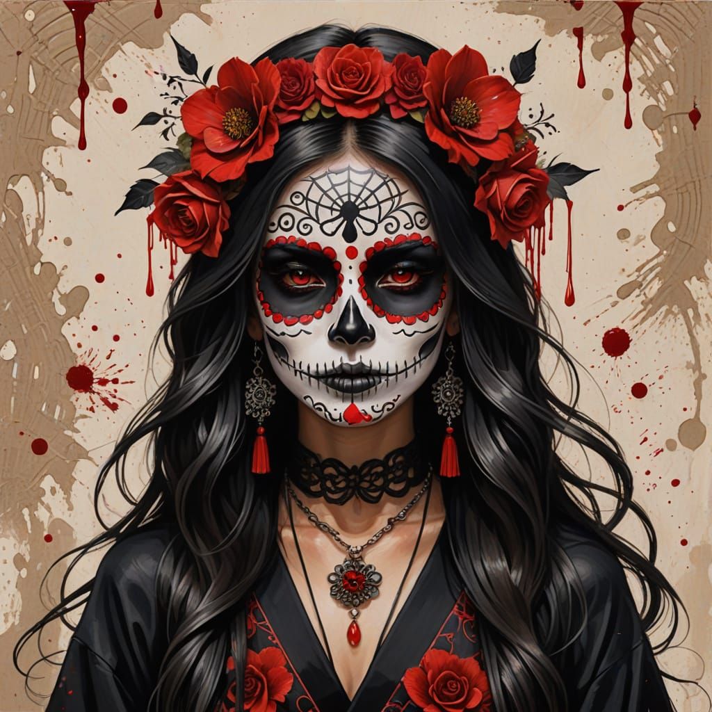 Mystical Woman with Sugar Skull Face Paint Design