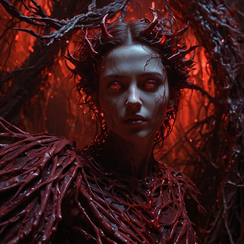 Surreal Angel in Flesh Cave: Dark Fantasy Rendering