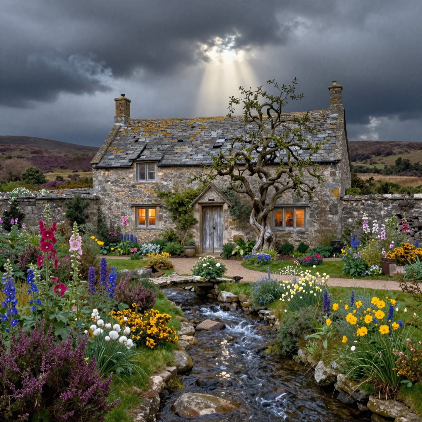 Ancient Cottage in Romantic Landscape Painting