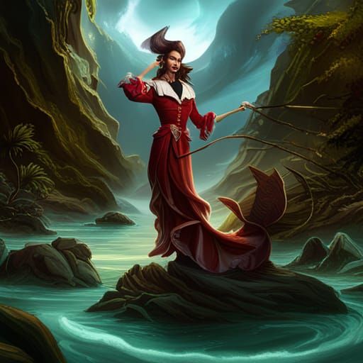Captain Hook Mermaid in Detailed Fantasy Art