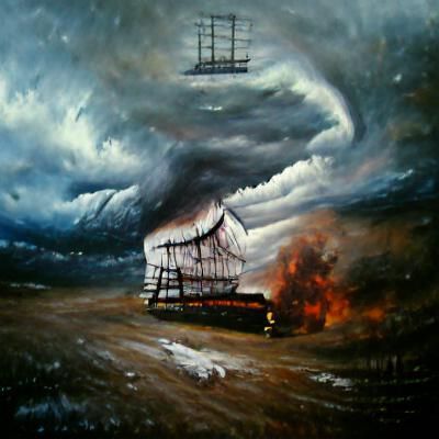Whaling Ship Disaster in Storm, Oil Painting