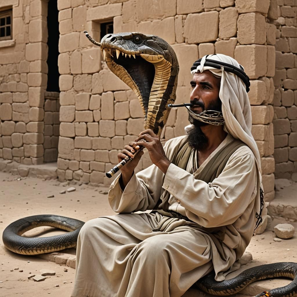 Cobra Enchanted by Flute Music in Village