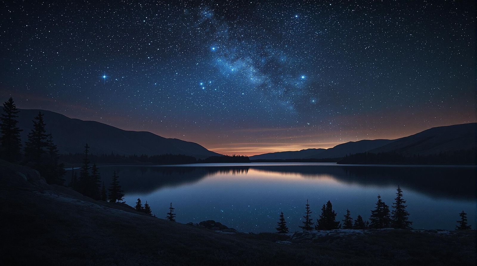 Starry Lake with Silhouetted Trees