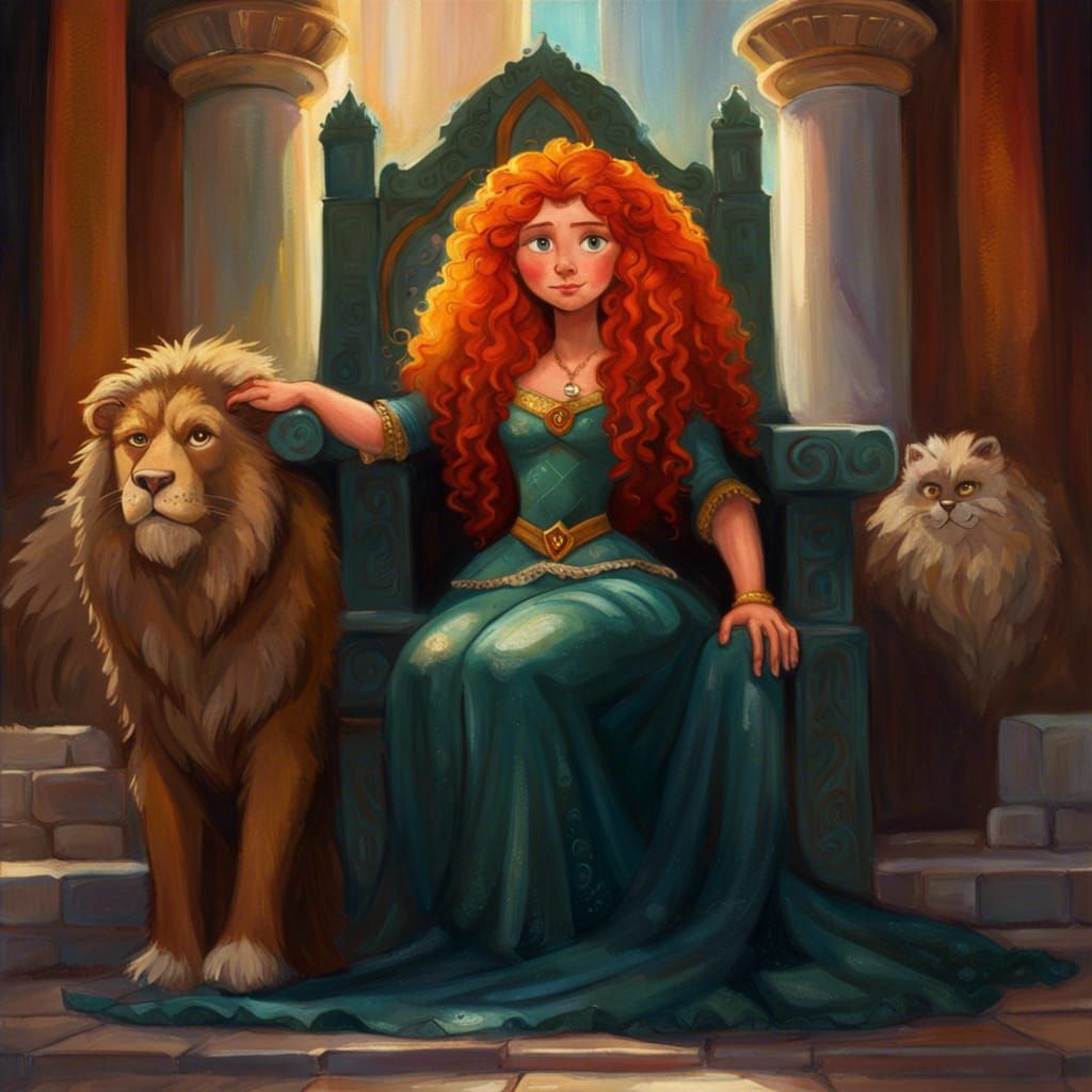 Goddess Merida on Marble Throne, Digital Oil Painting