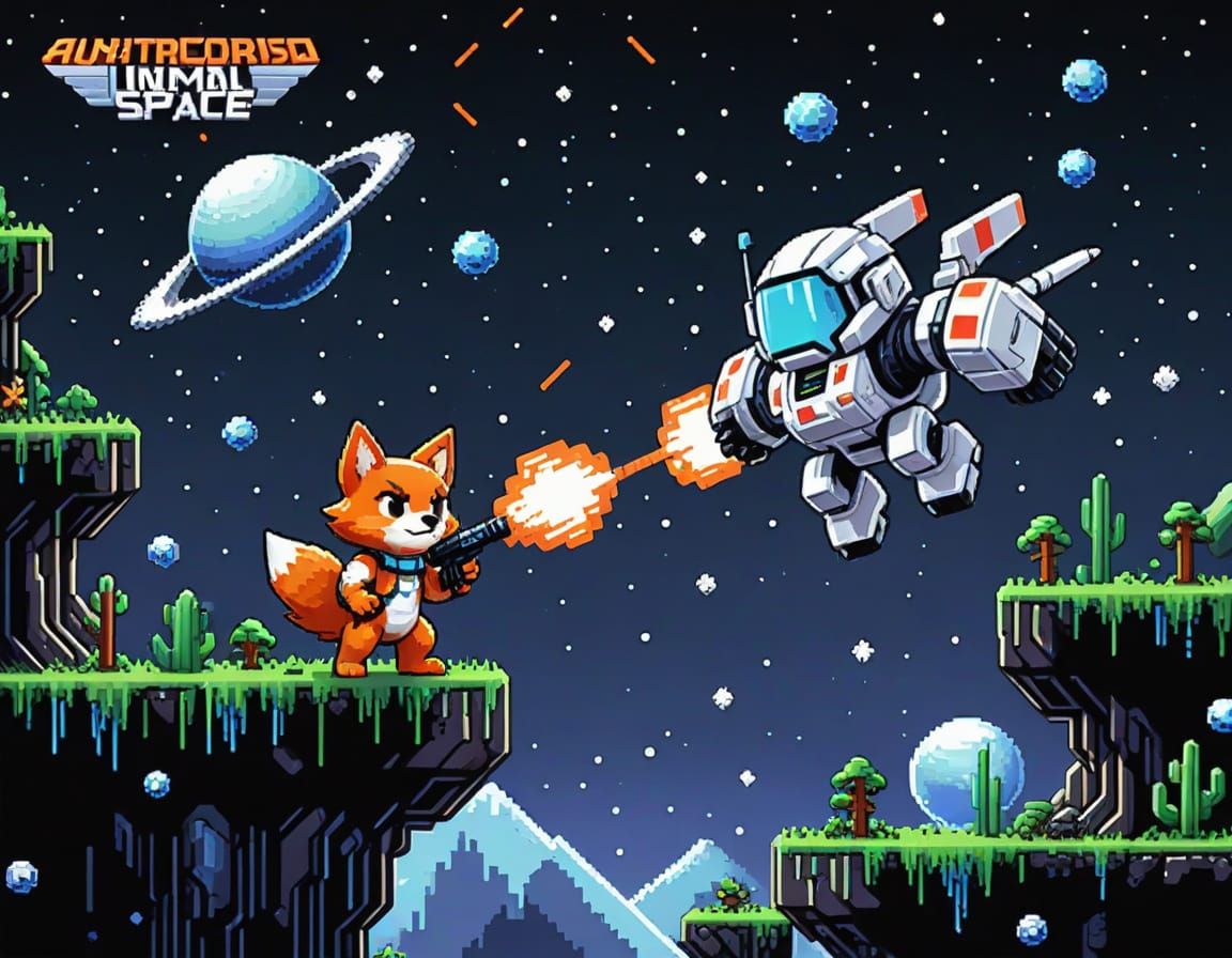 8-Bit Pixelated Animal in Sci-Fi Space Adventure
