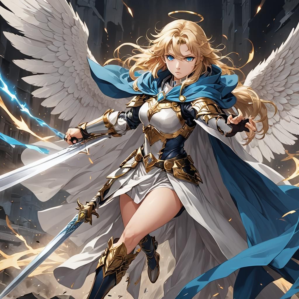 Anime Angel with Sword in Fighting Stance