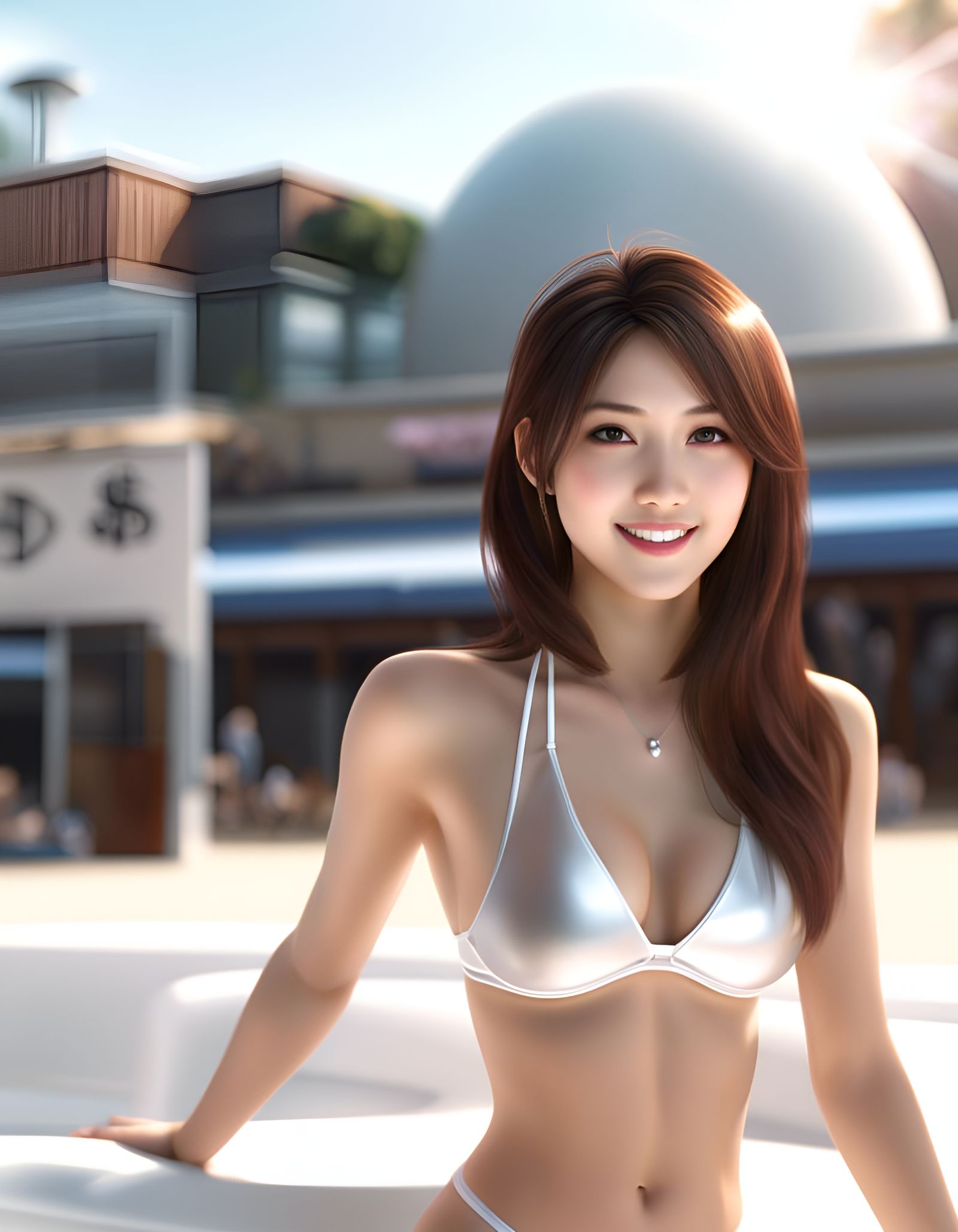 Hyperrealistic Portrait of a Smiling Woman in Bikini