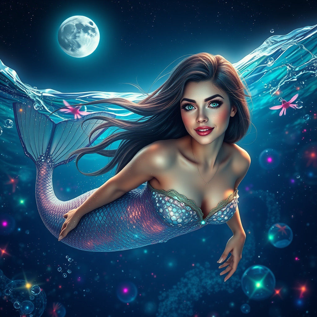 Bioluminescent Mermaid in Dreamlike Ocean