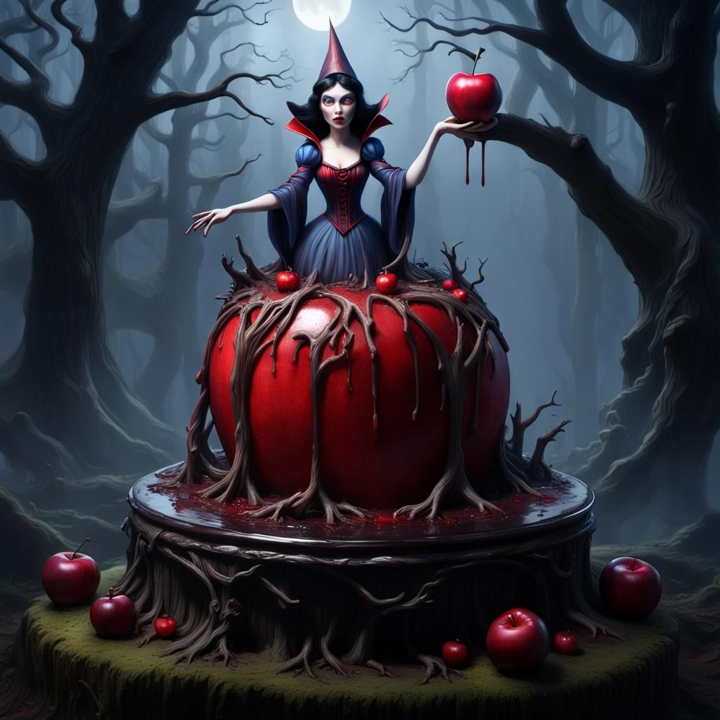 Snow White and Evil Witch Cake in Expressionist Style