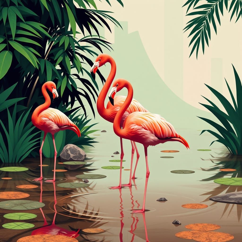 Pink Flamingos in Geometric Pop Art Style