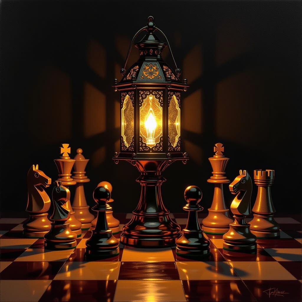 Steampunk Chess Set with Mechanical Lantern
