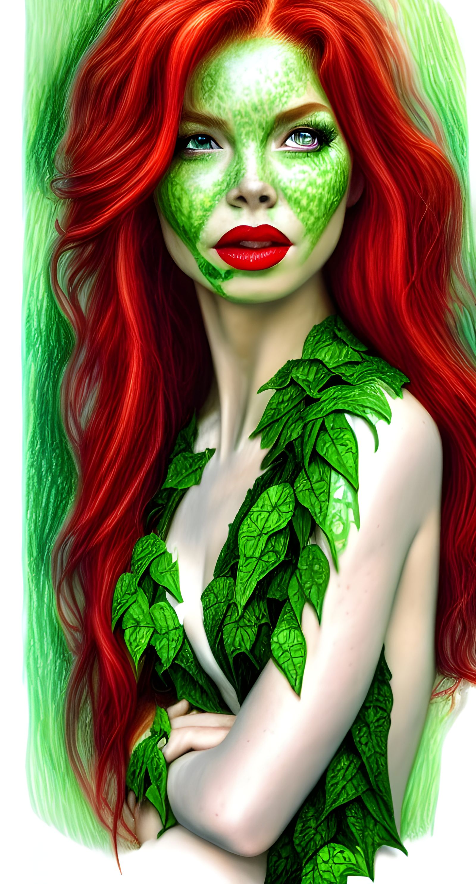 Detailed Portrait of Poison Ivy as Crayon Sketch