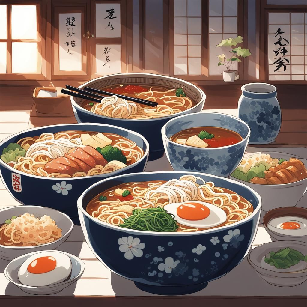 Anime Style Bowl of Ramen Illustration