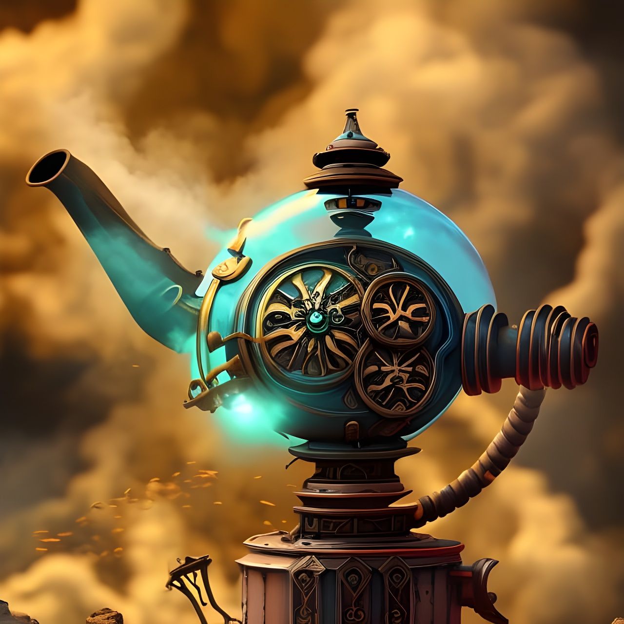 Steampunk Teapot with Geometric Abstract Art